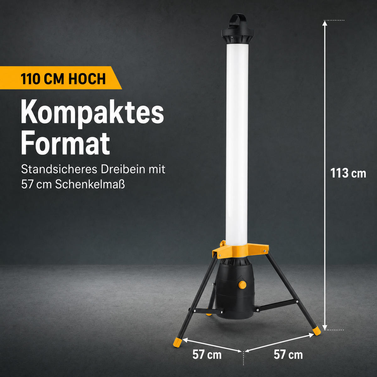 LED-TURM-BAUSTRAHLER - 360° Lichtauslass für Innen- und Außenbereich, dimmbar, 110cm hoch - Gelb/Schwarz, Kunststoff (57/57/113cm) - Northpoint