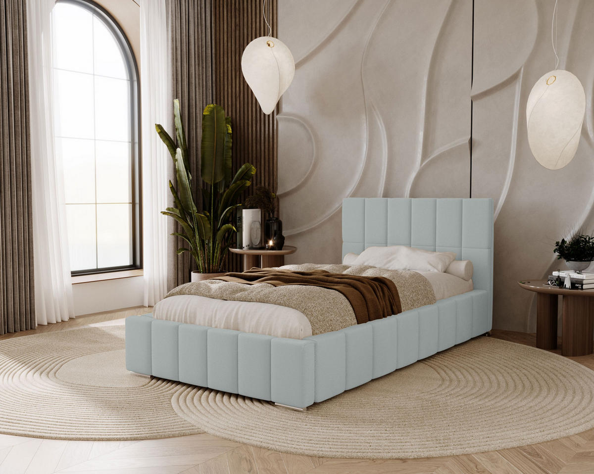 POLSTERBETT Alma 90x200 cm, Einzelbett mit Bettkasten und Lattenrost aus Holz, Velourstoff: Hellgrau - Hellgrau, Holz/Kunststoff (90/200cm) - Marpur