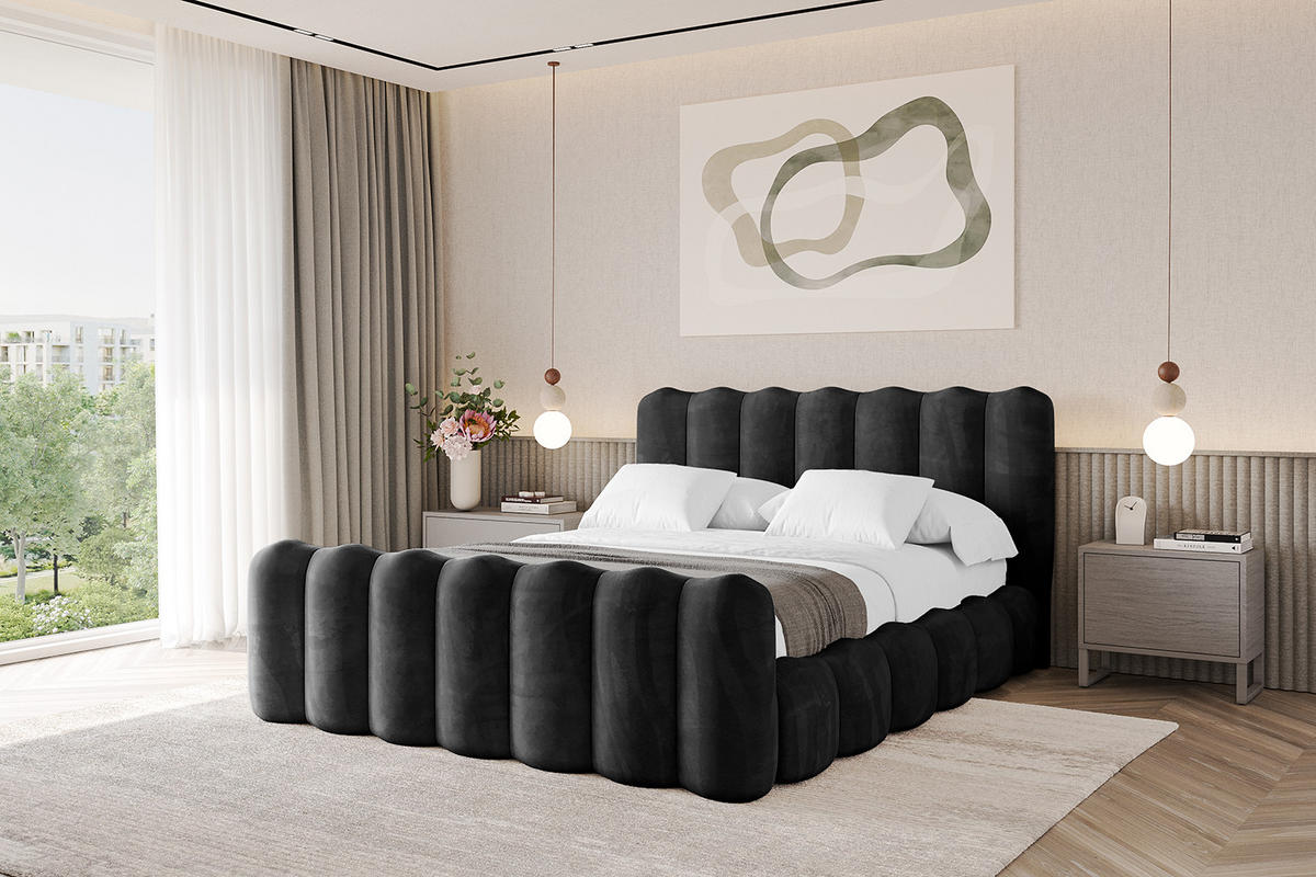 POLSTERBETT mit Bettkasten, Fußteil und Lattenrost, Boxbett ohne Matratze - SORA-Z 180x200 Schwarz - Schwarz, Holzwerkstoff/Textil (180/200cm) - ALTDECOR
