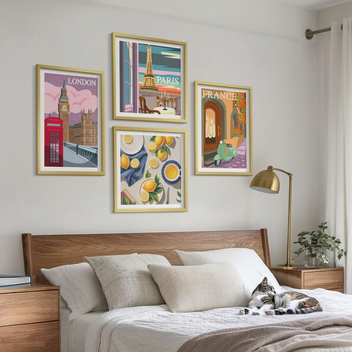WANDBILDER 4er Set - 50x50 cm & 40x60 cm Goldrahmen - Stadtansichten Paris London Frankreich - Goldfarben, Kunststoff (50/50cm) - ArtPrintCave