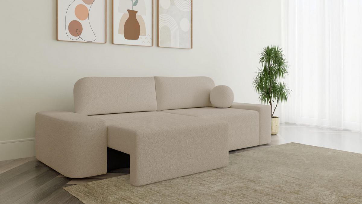 SOFA Lisbon - Beige (Arena 3) - Beige, Holzwerkstoff (268/85/110cm)