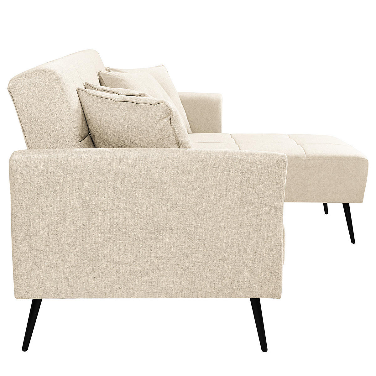 ECKSOFA mit Schlaffunktion - Flachgewebe - Beige/Schwarz, Textil/Metall (250/144cm) - home24