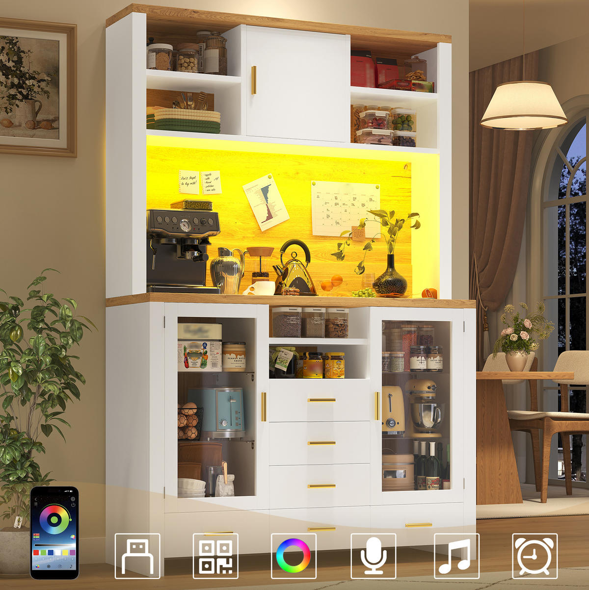 BUFFETSCHRANK mit LED-Lichtleiste 120 x 40 x 188 cm Weiß Holzoptik - Weiß, Glas (40/188/120cm) - Meubliv