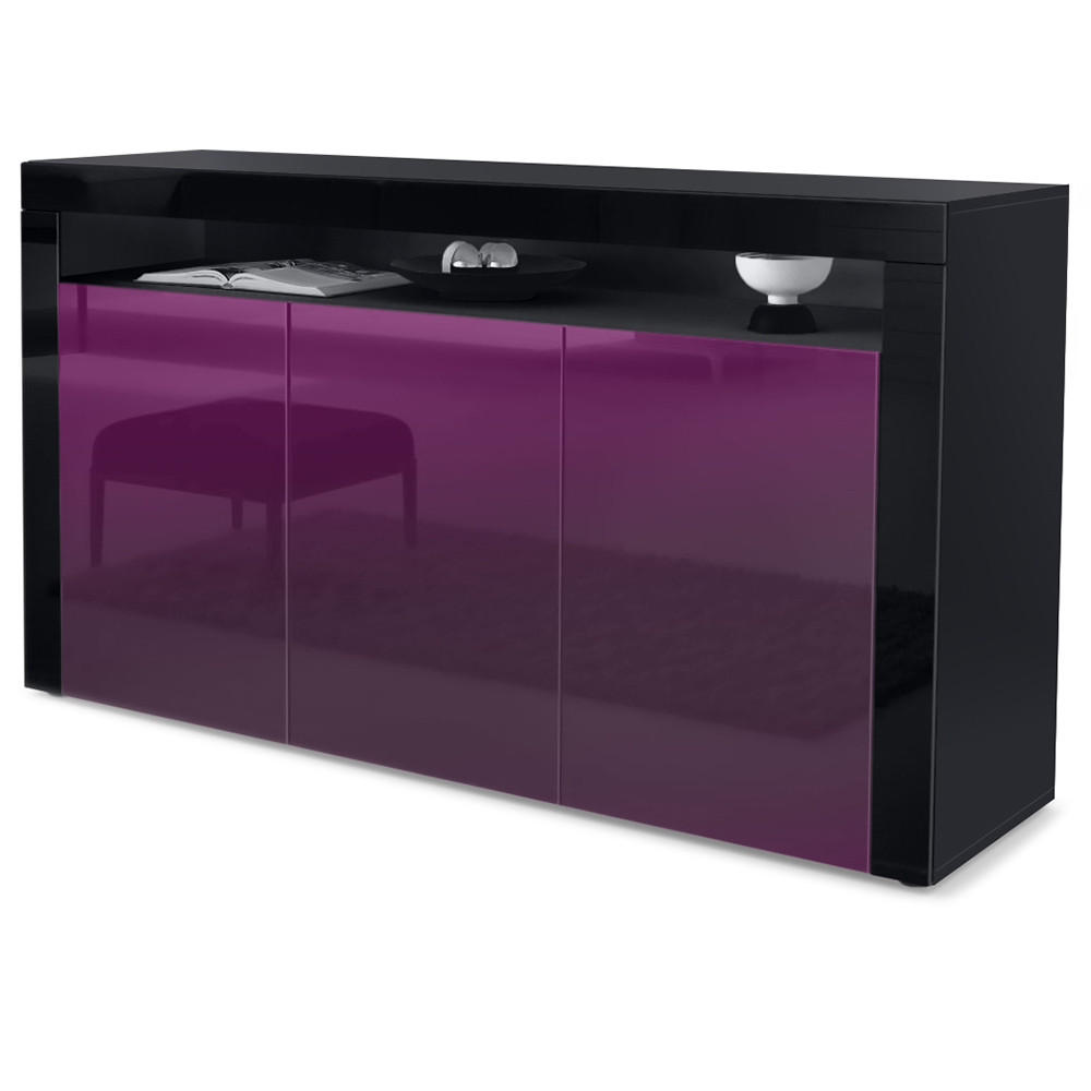 SIDEBOARD Valencia Brombeer Hochglanz / Schwarz Hochglanz - Brombeere, Holzwerkstoff (155/92/40cm) - Vladon