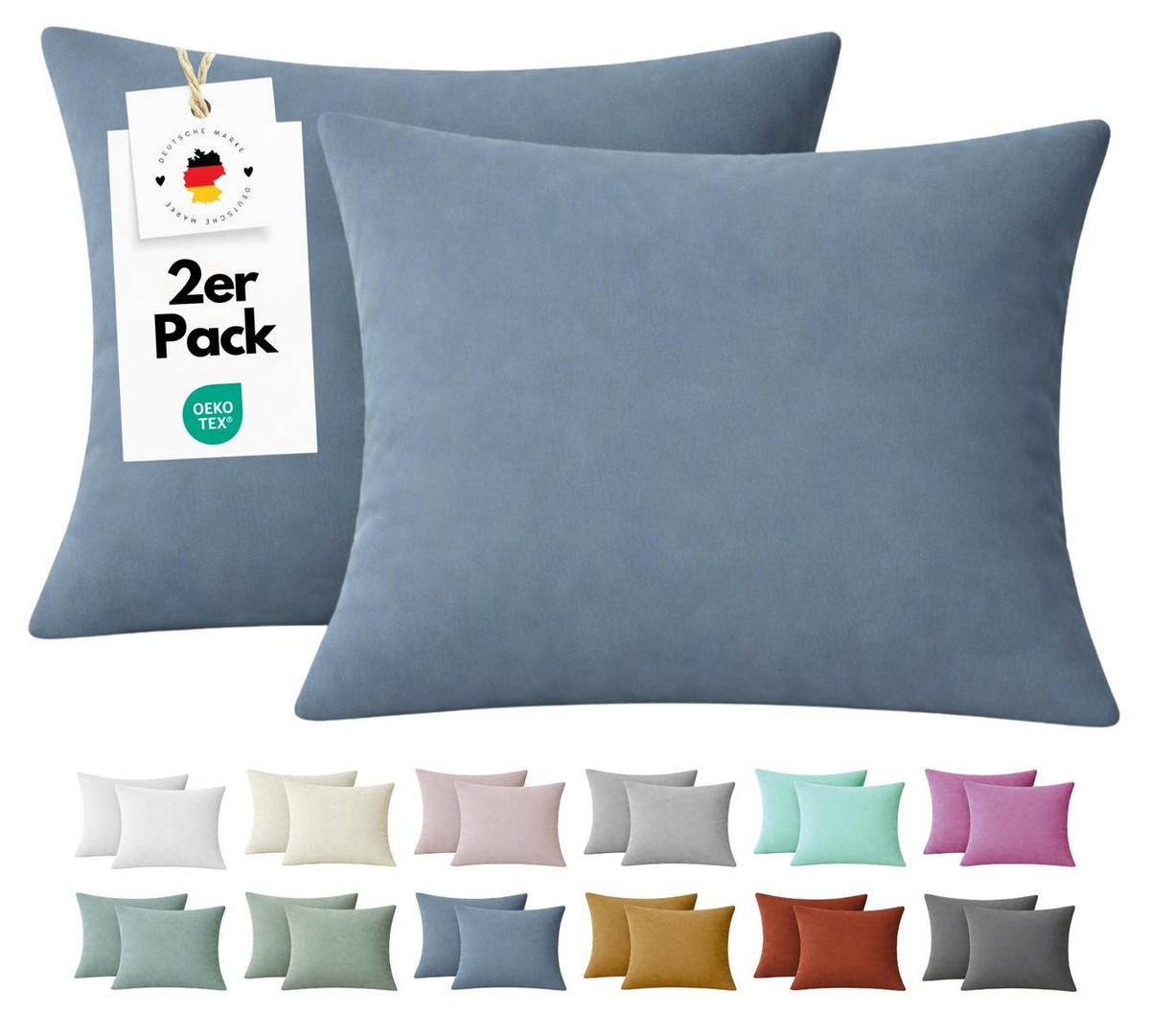 KISSENBEZUG Stone Washed 40x80 cm aus 100% Baumwolle, Renforce Kissenhülle 40 x 80 im 2er Set - Blau - Blau, Textil (80/40cm) - Carpe Sonno