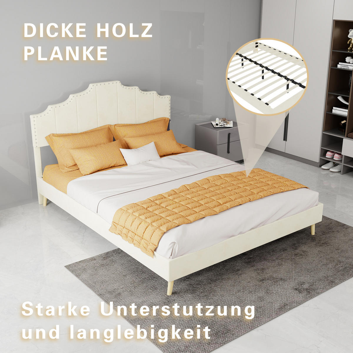 POLSTERBETT 140/200 cm DE-35412 mit weichem Kopfteil Beige - Beige, Metall (140/200cm) - ComfortXL