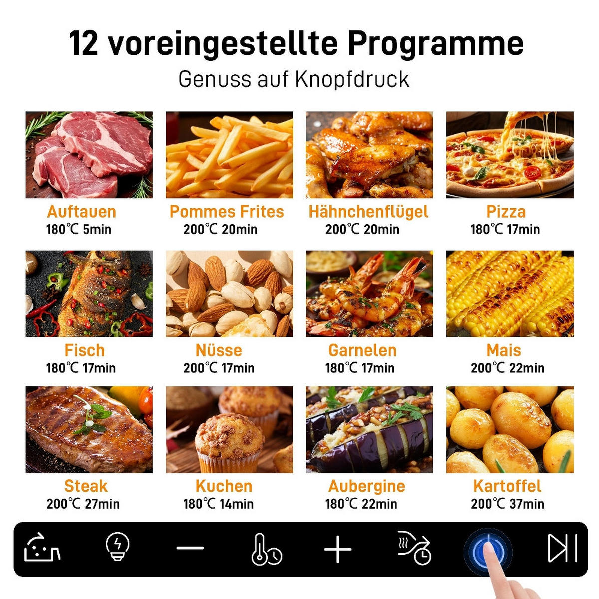 FRITTEUSE XXL 8,5L mit Sichtfenster, Farbdisplay, 12 Programme, 41,4/31/34,8 cm - Schwarz, Kunststoff (31/34.8/41.4cm) - Rolipo