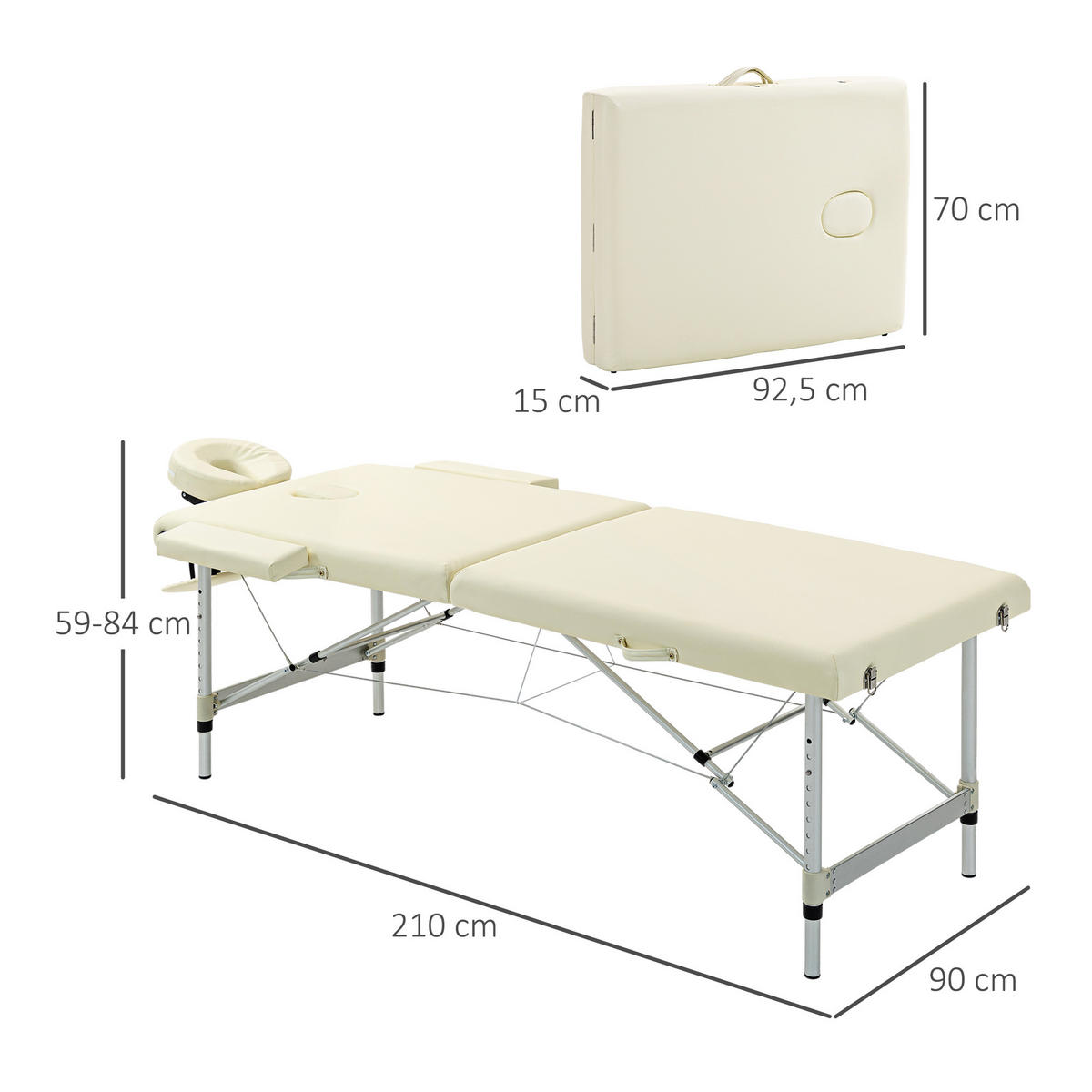 MASSAGELIEGE DE-18896 210x90 cm, höhenverstellbar, 225 kg Creme - Creme, Metall (90/84/210cm) - ComfortXL