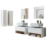 BADMÖBEL-SET 6-teilig weiß Hochglanz, Eiche, Badezimmer Komplettset mit LED Beleuchtung 250 cm - Weiß Hochglanz/Eichefarben, Glas/Holzwerkstoff (250/190/46cm) - Furn.Design