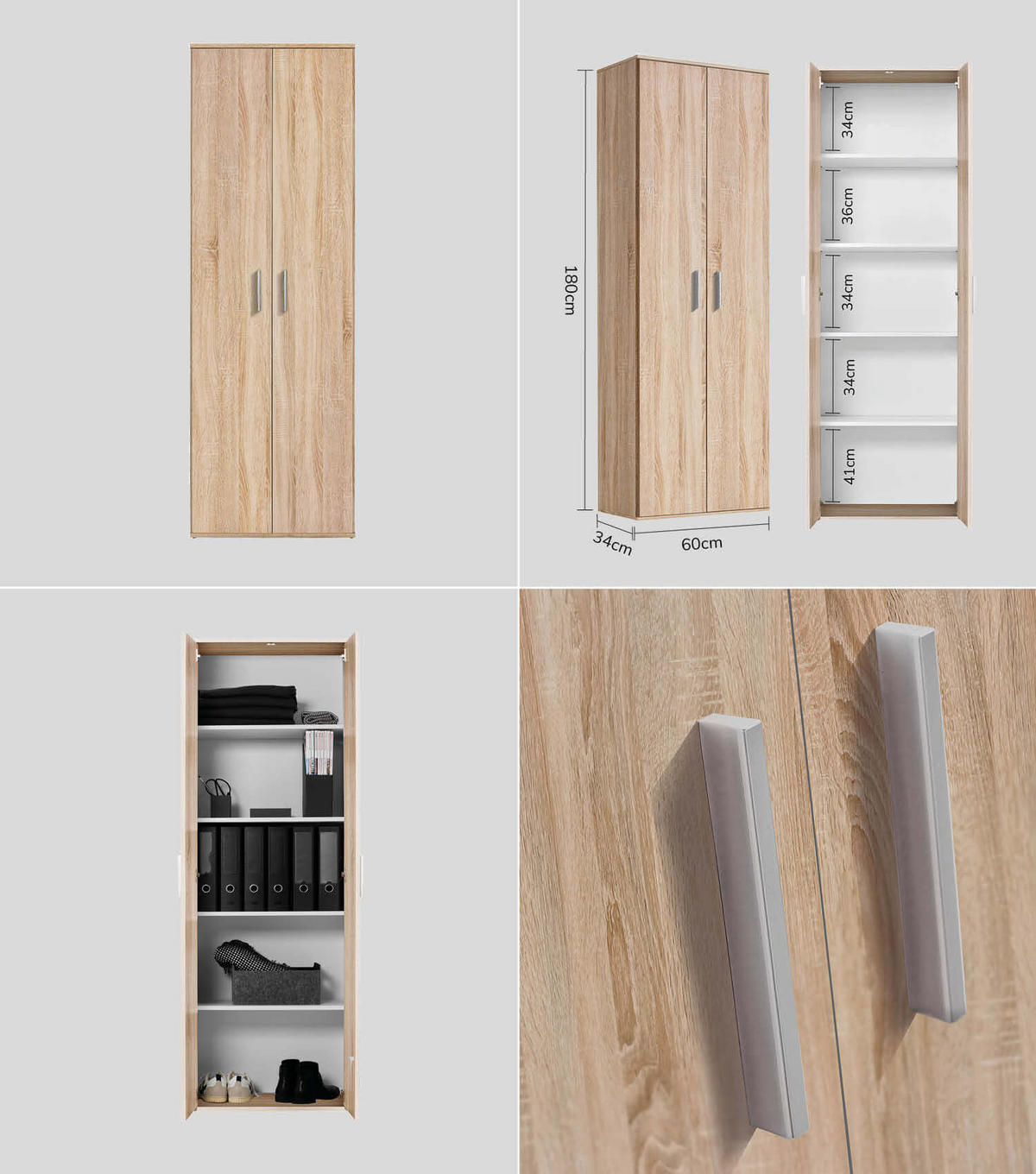 MEHRZWECKSCHRANK SET Der Allzweckwaffe - Silberfarben/Sonoma Eiche, Holzwerkstoff (60/180/34cm) - Mokebo