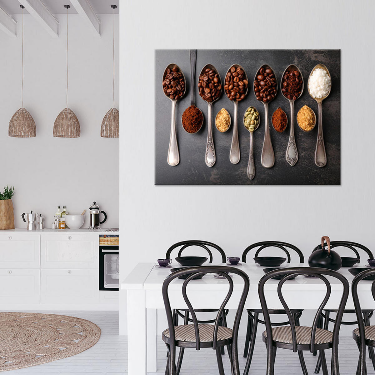 LEINWANDBILD Kaffeebohnen Löffel 100x70cm - Grau, Textil (100/70cm) - Feeby