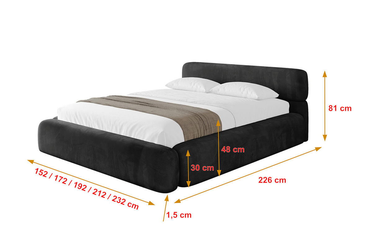 POLSTERBETT mit Bettkasten und Lattenrost, Bett mit Matratze H3/H4 - ENORA-V1 180x200 Schwarz - Schwarz, Holzwerkstoff/Textil (180/200cm) - ALTDECOR