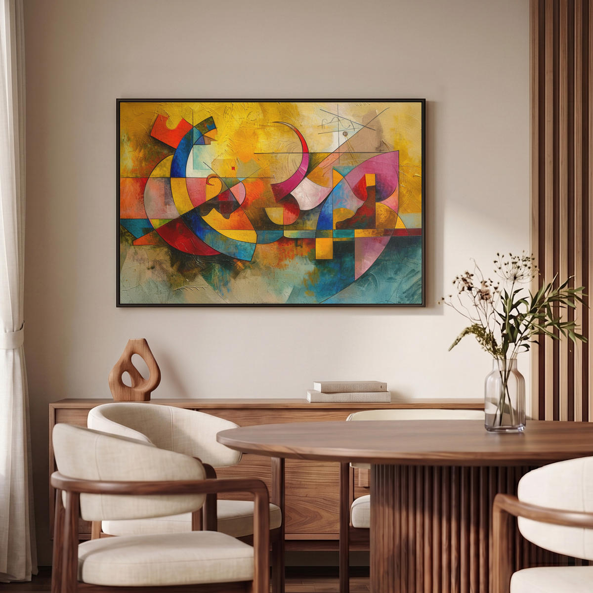 LEINWAND Bilder mit Rahmen - Kunst - Abstrakt - Modern - 90x60 - Gelb, Textil (90/60cm) - MuchoWow