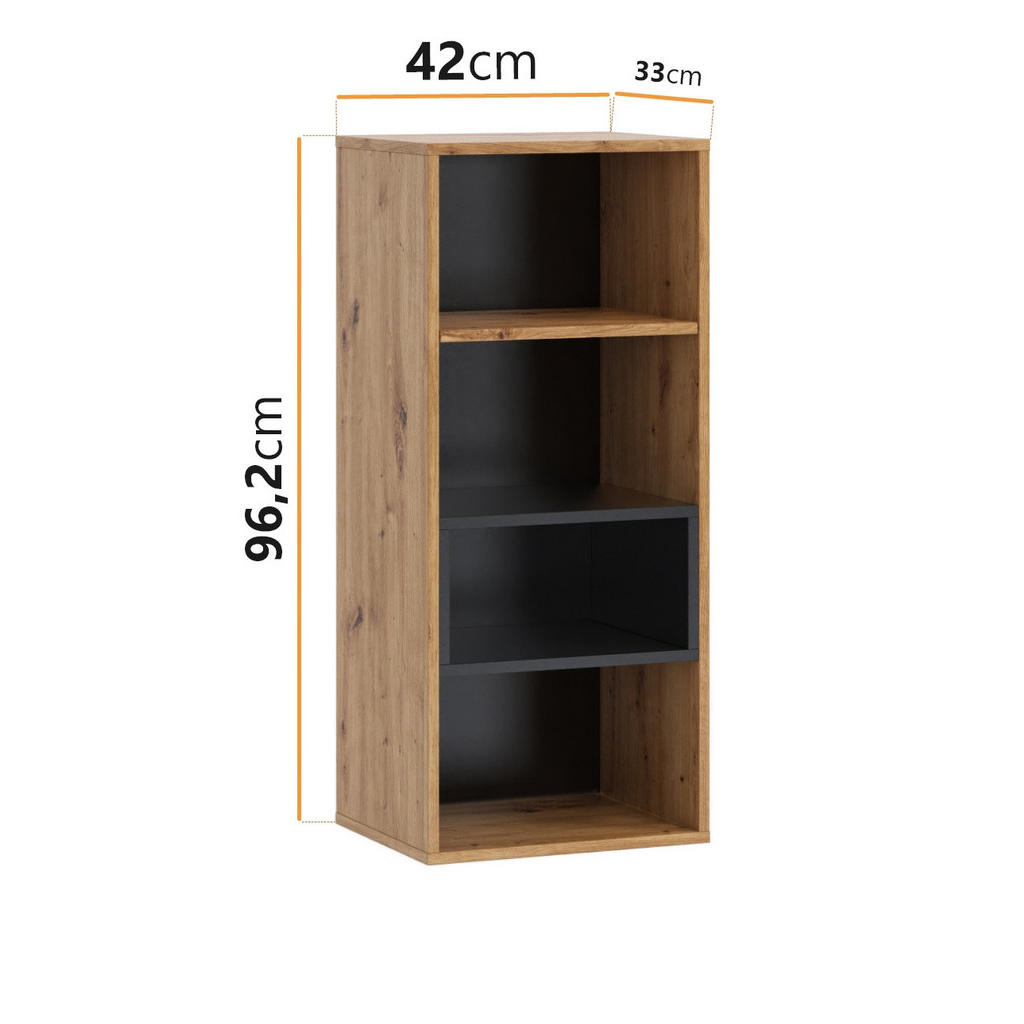 Thumbnail - Ravio Hängeregal, Schwarz, Eiche Artisan, Holzwerkstoff, Rechteckig,Rechteckig, 42x96x33 cm, Wohnzimmer, Regale, Wandreg...