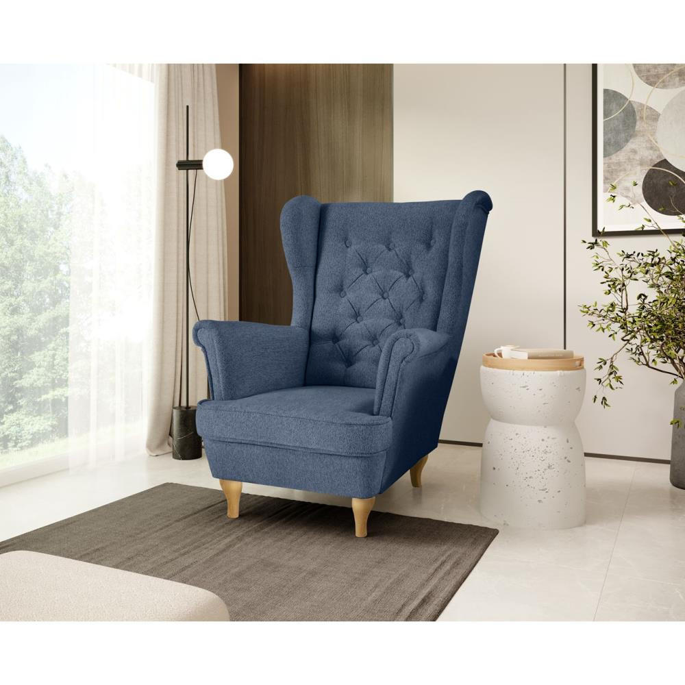 CHESTERFIELD-SESSEL Falco dunkelblau mit Buche Holzbeinen - Dunkelblau, Holz/Textil (82/102/92cm) - Beautysofa