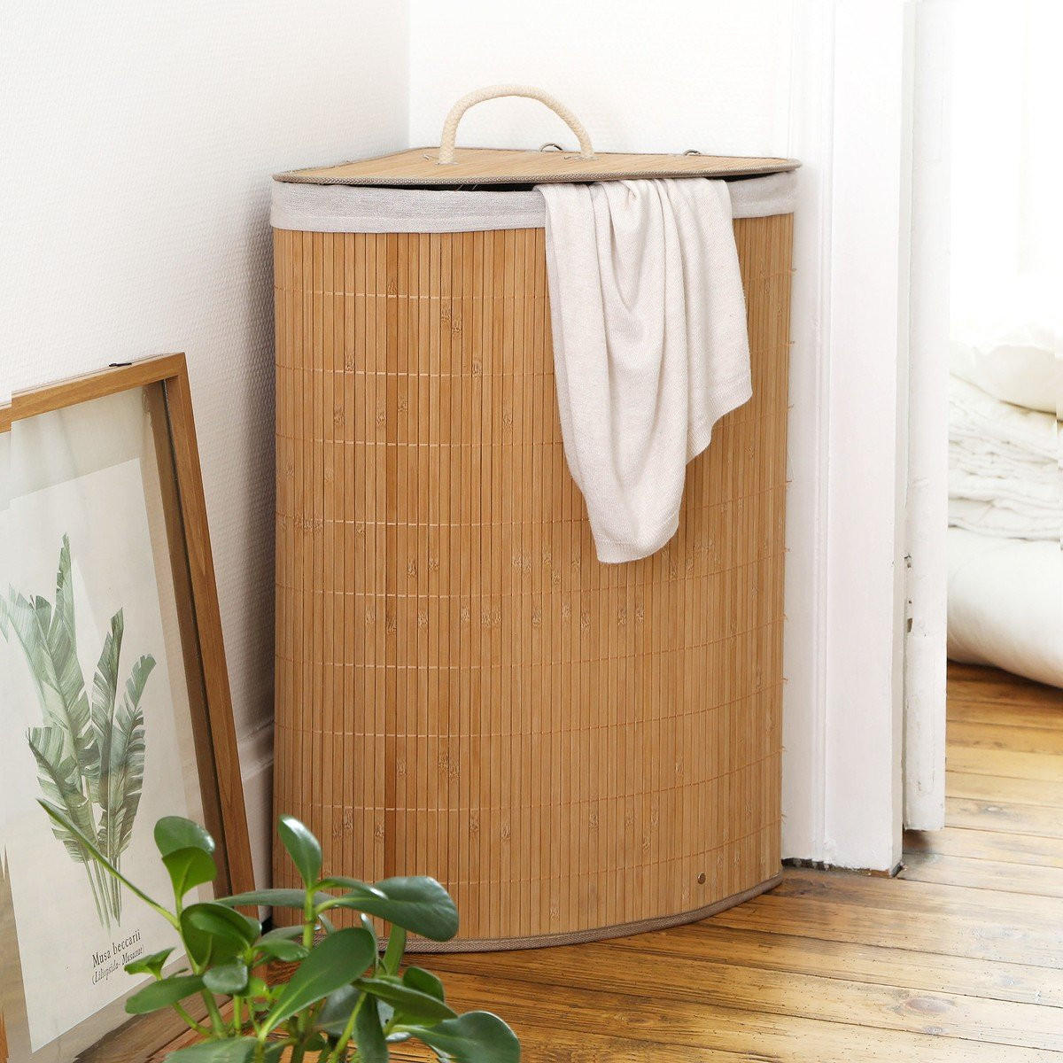 ECK-WÄSCHEKORB aus bambus 35/35/60 cm - Apfelbaumfarben, Holz (35/60/35cm) - Calicosy