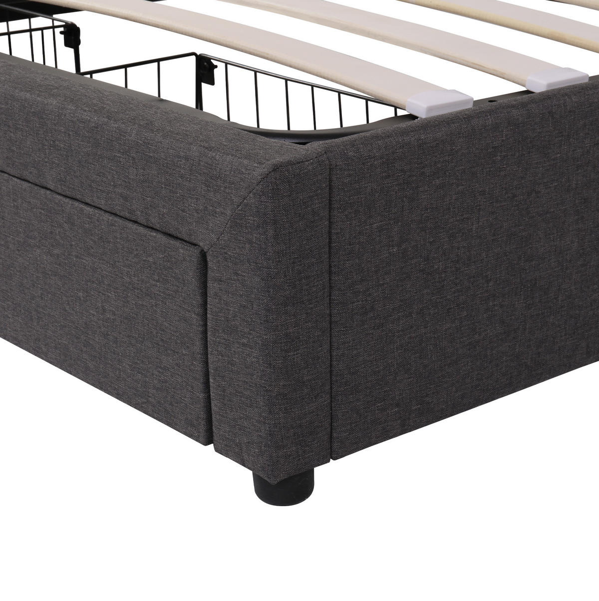 POLSTERBETT aus Leinen, Stahl und MDF 140x200 cm Grau mit LED-Beleuchtung und Stauraum - Grau, Textil (140/200cm) - IVMEU