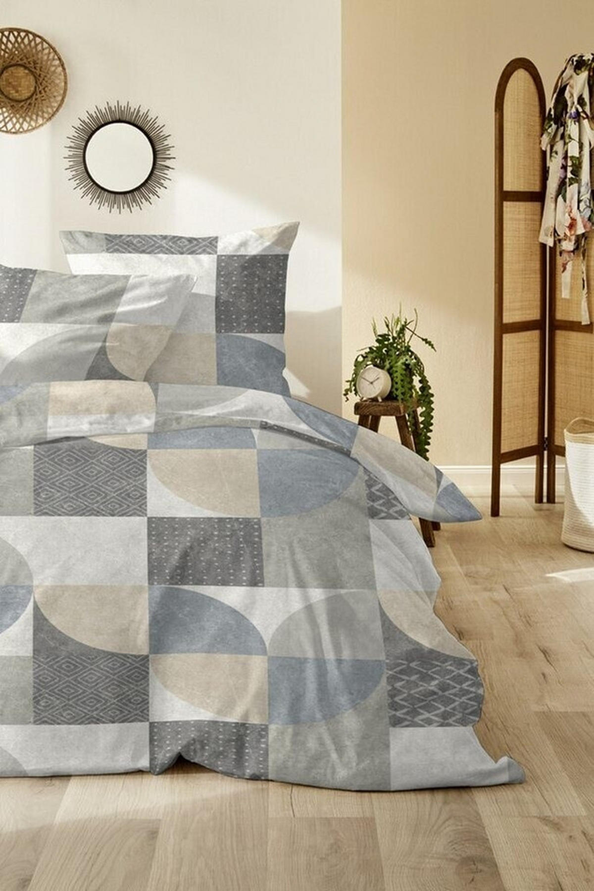 BIBER-BETTWÄSCHE 135x200 - Kuschelig warmer Flanell Bettbezug aus 100% Baumwolle für Herbst & Winter - Muster geometrisch - Grau, Textil (135/200cm) - Carpe Sonno