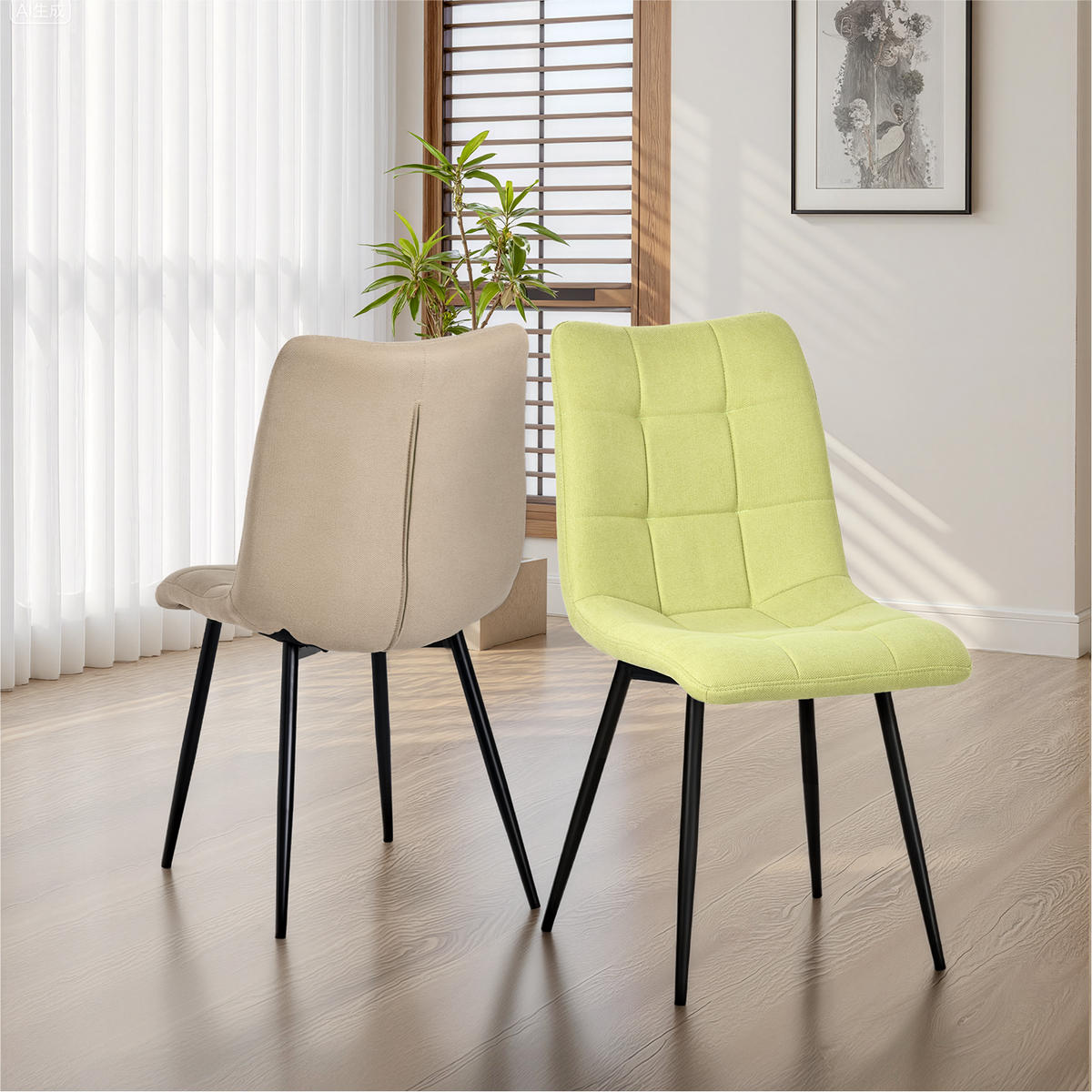 STUHL-SET 4 Stück Stoff-YZ6 - Beige, Textil (48/89/61cm) - HOMAVO