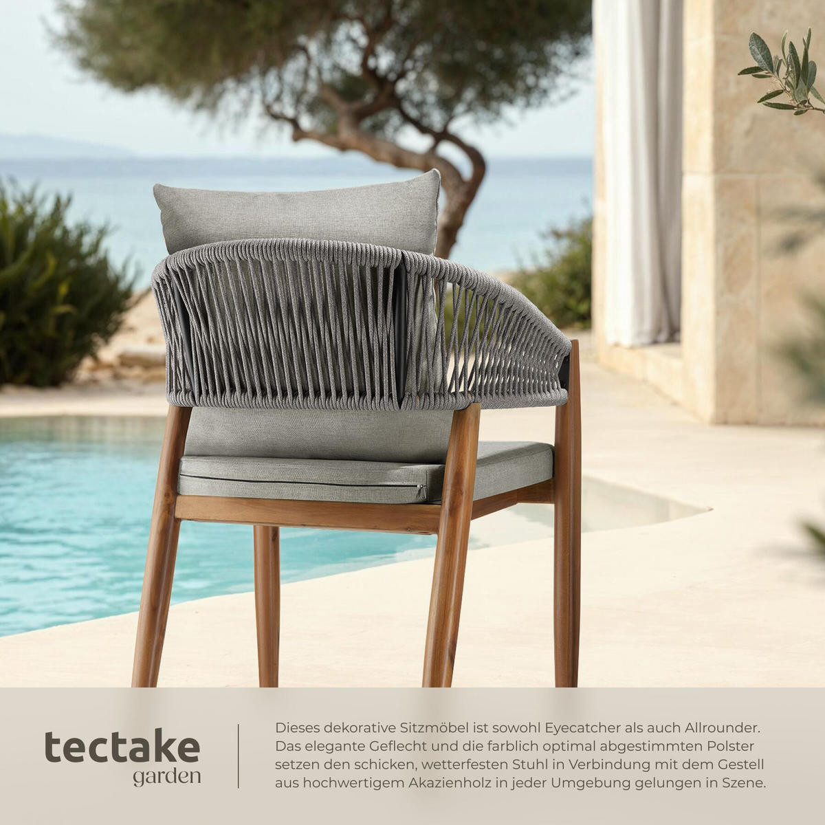 GARTENSTUHL Manacor, höhenverstellbare Kunststofffüße, greige - Greige/Braun, Holz (59/76.5/58cm) - tectake