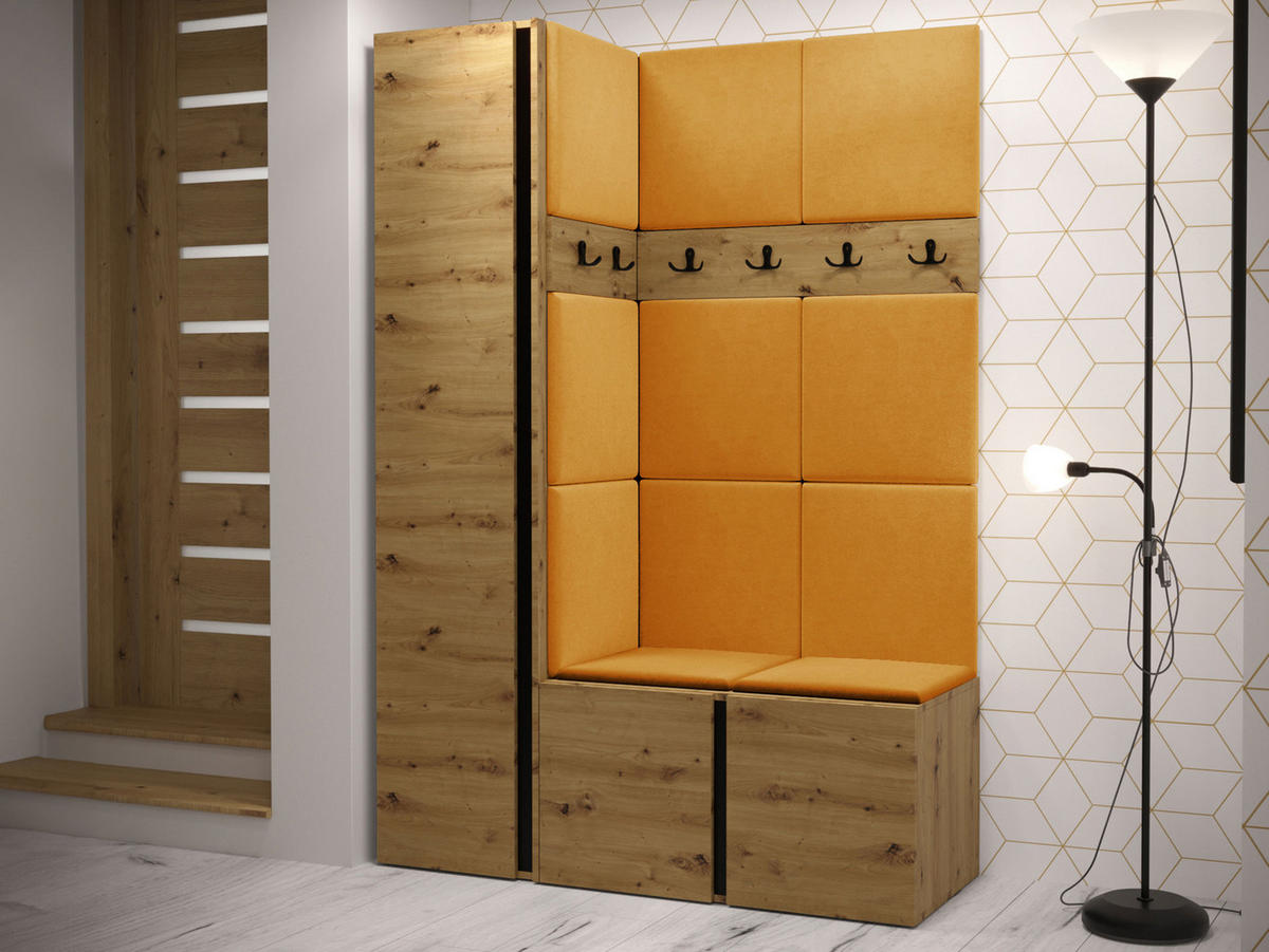 GARDEROBEN-SET Orion IX - Eiche Artisan/Orange, Holzwerkstoff/Kunststoff (124/186/46cm) - MIRJAN24