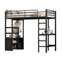 HOCHBETT mit Schreibtisch 90/200 cm in Schwarz – mit Regalen, USB und Rausfallschutz - Schwarz, Metall (90/200cm) - BEAOK