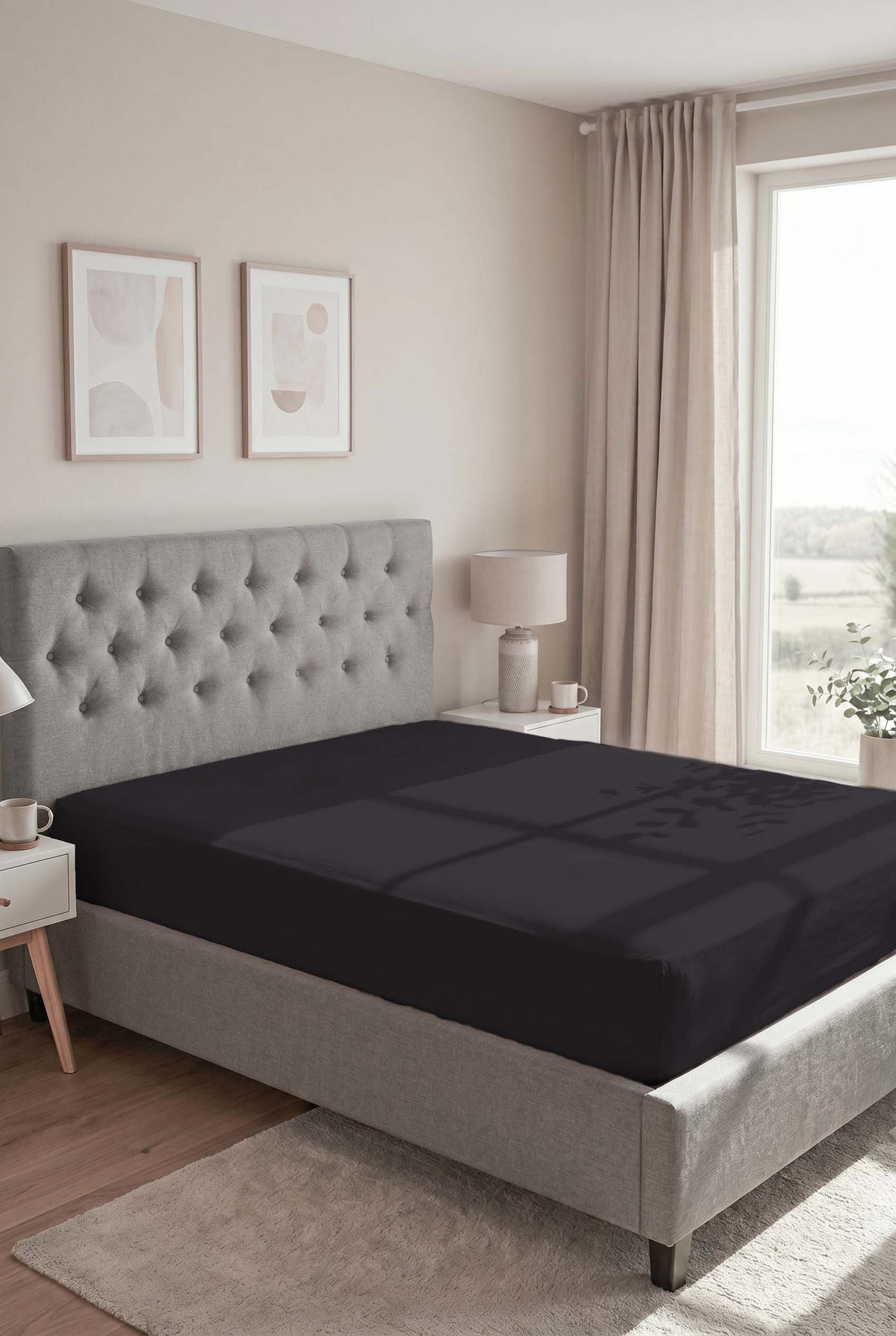 SPANNBETTTUCH Premium Biber schwarz, 90x190 cm - 100x200 cm - Schwarz, Textil (100/200cm) - biberna
