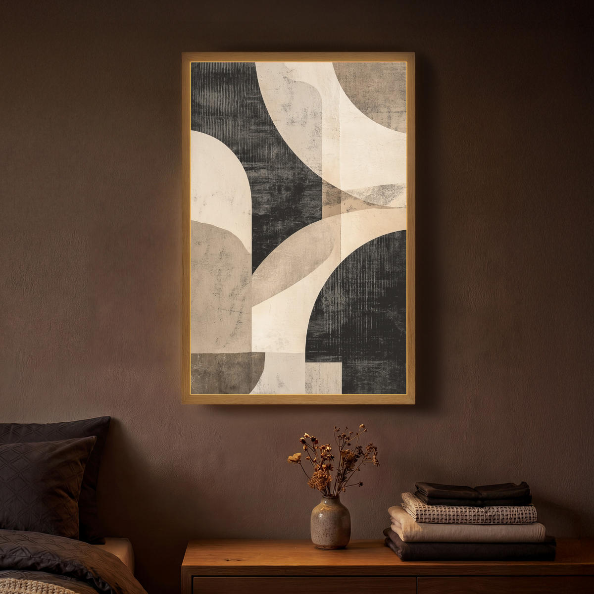 NÁSTĚNNÁ LAMPA S AKUMULÁTOREM Abstraktní - Tvary - Moderní - Béžová 40x60 cm - šedá, kompozitní dřevo (40/60/8cm) - OnlyWow