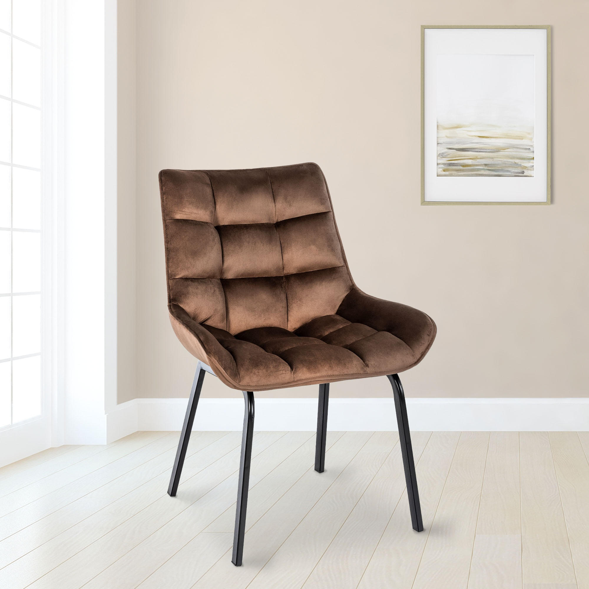 STUHL Samt braun - Schwarz/Braun, Textil/Metall (58/84/57cm) - CLP