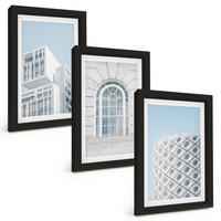BILDER SET 3er Set - 20x30 cm Schwarzer Rahmen - Moderne Architekturgeometrie - Schwarz, Kunststoff (20/30cm) - TULUP
