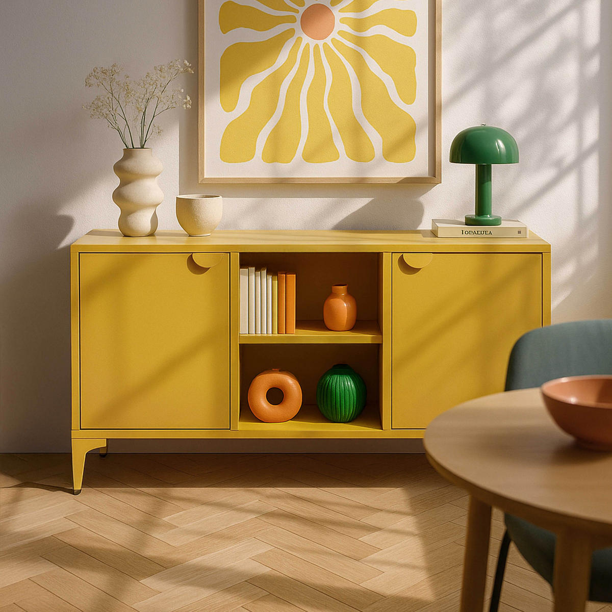 SIDEBOARD 120 cm, Gelb - Gelb, Metall (120/63/40cm) - Oviala