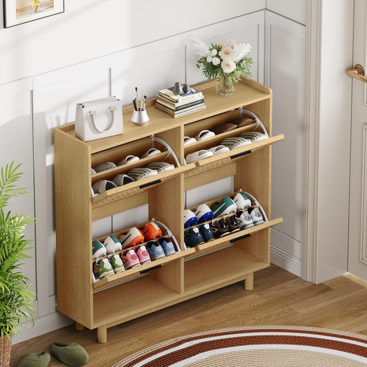 SCHUHSCHRANK 2 Ebenen, 8 Paare, modern, natürlich, 100x24x95 cm, Eiche - Naturfarben, Holz (100/95/24cm) - EuroLiving