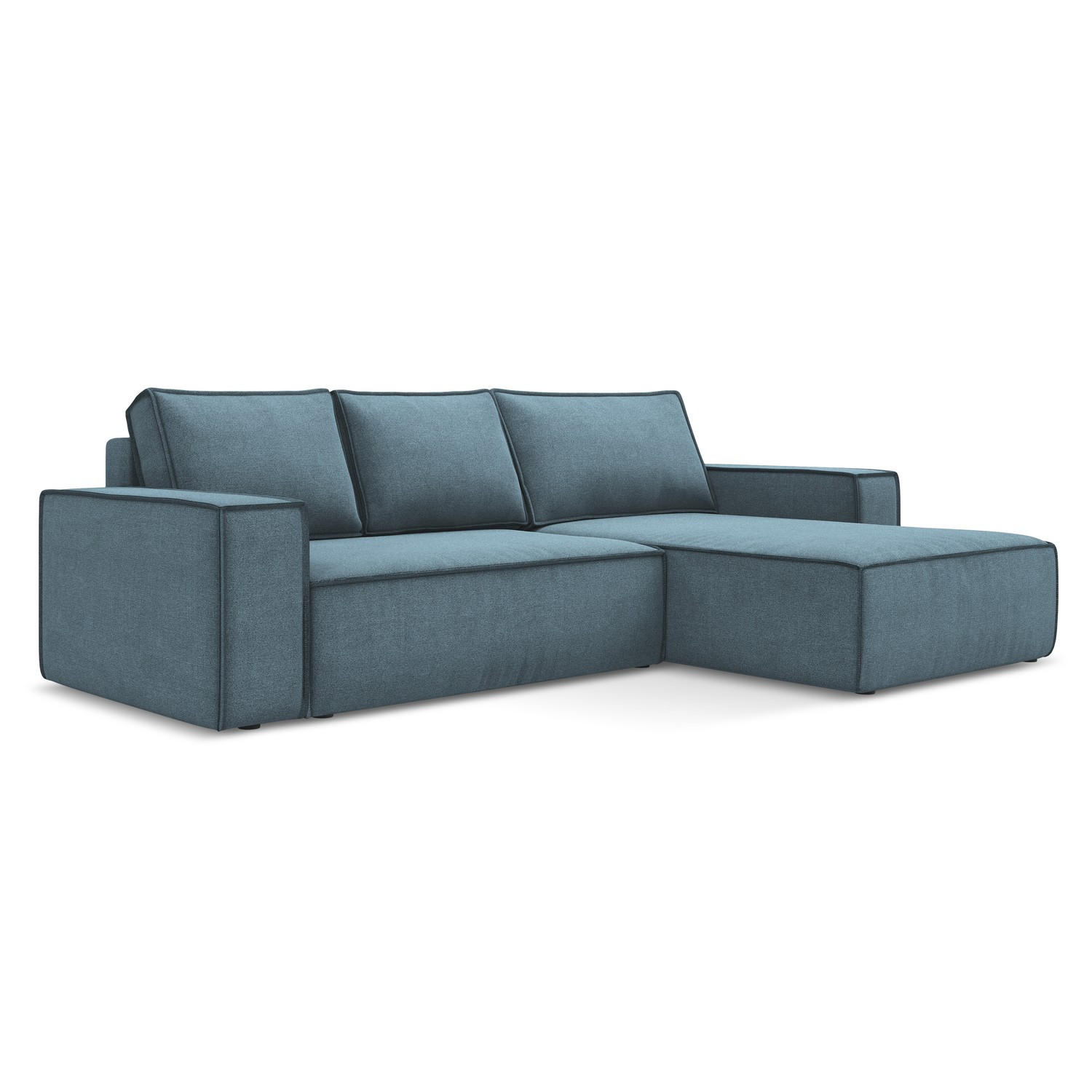 ECKSOFA mit Schlaffunktion Strukturstoff Stoff Blau - Blau/Schwarz, Kunststoff/Textil (290/185cm) - LaMiaSofa