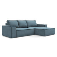 ECKSOFA mit Schlaffunktion Strukturstoff Stoff Blau - Blau/Schwarz, Kunststoff/Textil (290/185cm) - LaMiaSofa