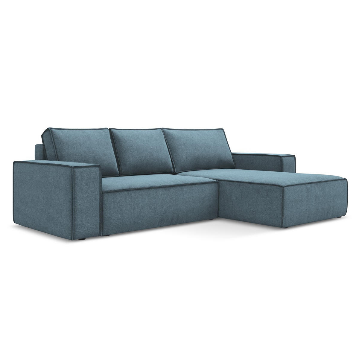 ECKSOFA mit Schlaffunktion Strukturstoff Stoff Blau - Blau/Schwarz, Kunststoff/Textil (290/185cm) - LaMiaSofa