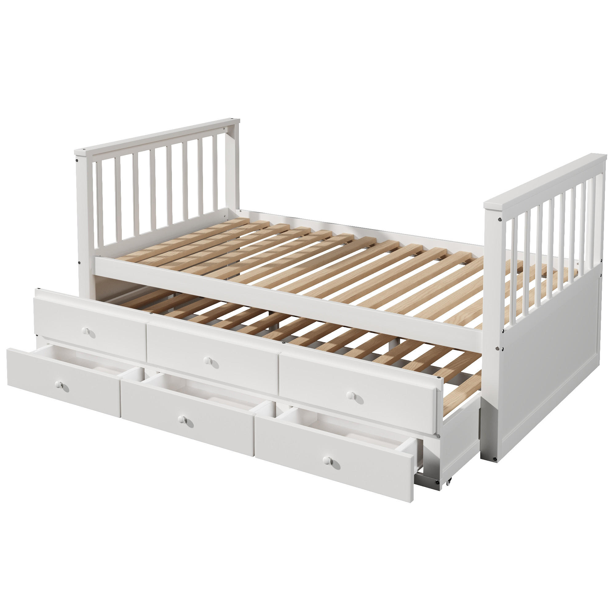STAURAUMBETT 90/200 cm DE-04746, mit 3 Schubladen und Ausziehbett in Weiß - Weiß, Holz/Holzwerkstoff (90/200cm) - ComfortXL