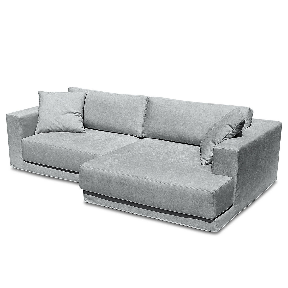 ECKSOFA mit Wechselbezug - Longchair, Webstoff - Hellgrau/Schwarz, Kunststoff/Textil (260/155cm) - home24
