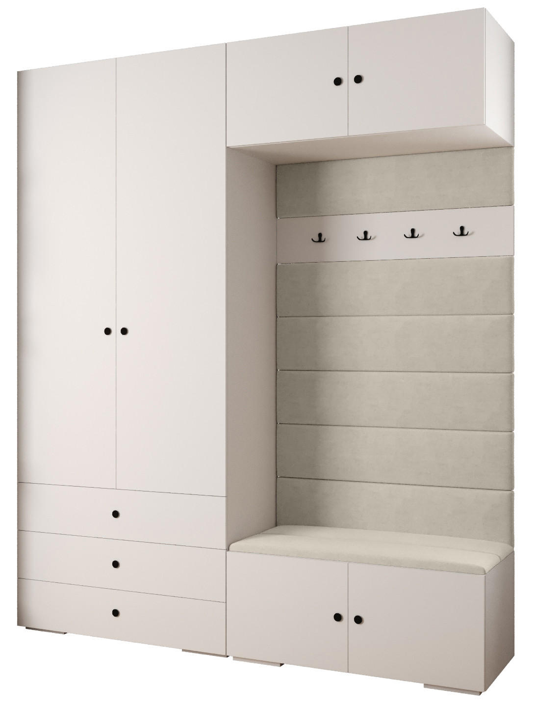 Abiks Möbel Garderoben-Set Weiß, Beige, Schwarz 200x236.7x47 cm