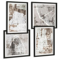 BILDER SET 4er Set - 50x50 cm & 40x60 cm Schwarzer Rahmen - Abstrakte Muster, weiß, braun - Schwarz, Kunststoff (50/50cm) - TULUP