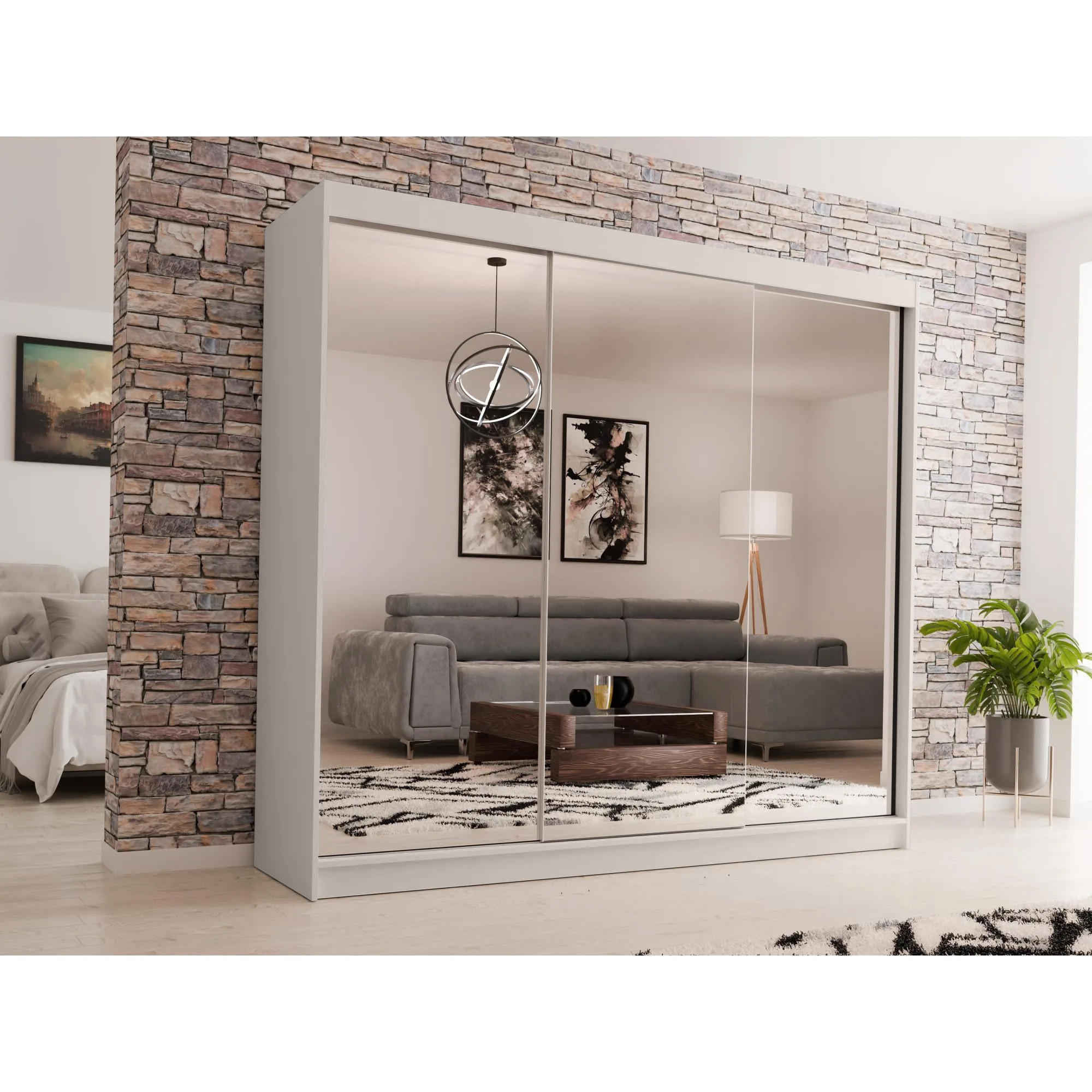 SCHWEBETÜRENSCHRANK Debra II 240/216/61 kaschmir mit Spiegel und Schubladen - Kaschmir, Holzwerkstoff (240/216/61cm) - Beautysofa