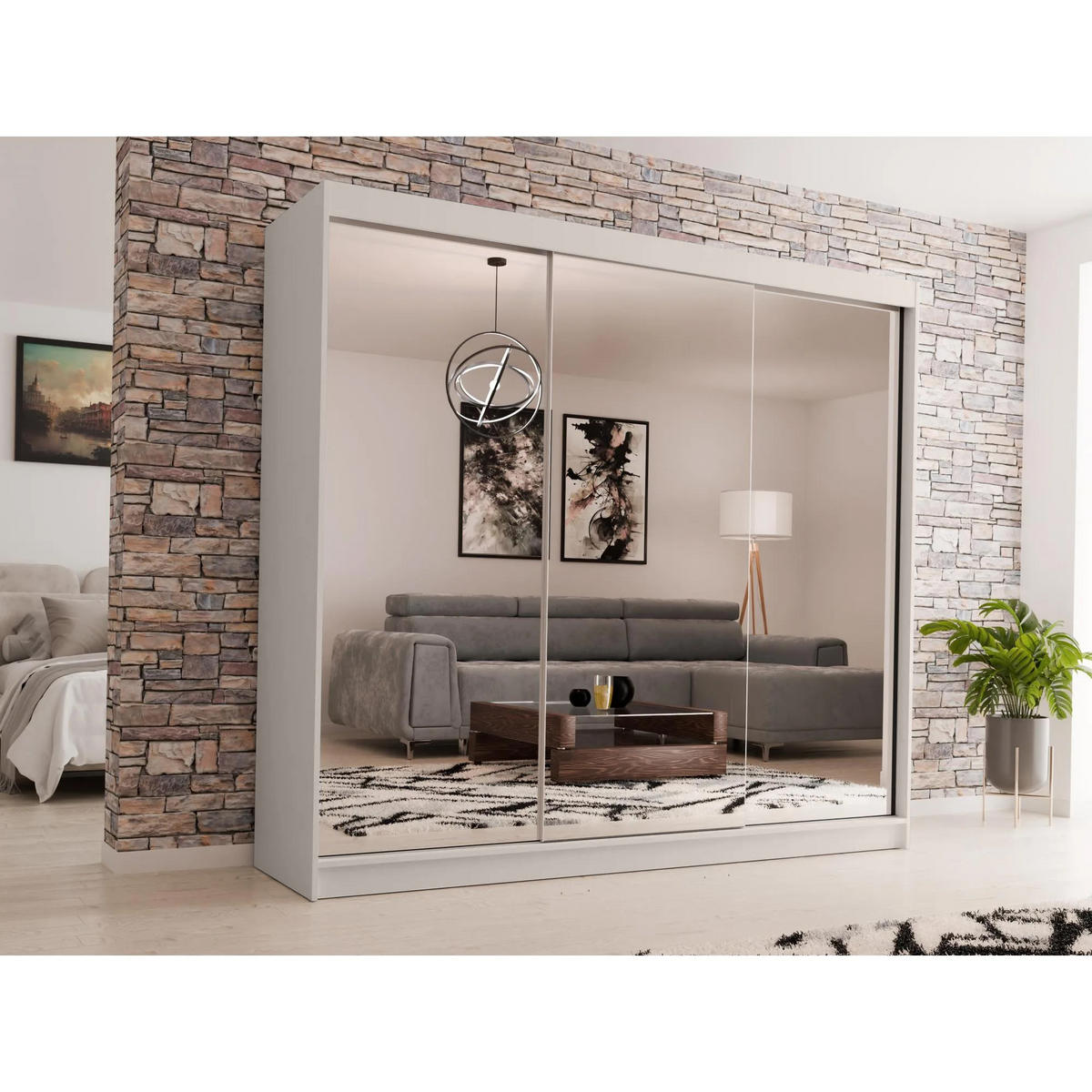 SCHWEBETÜRENSCHRANK Debra 240/216/61 kaschmir mit Spiegel und Schubladeneinsätze - Kaschmir, Holzwerkstoff (240/216/61cm) - Beautysofa