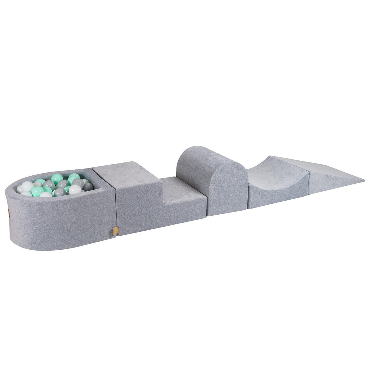 BÄLLEBAD klein mit Schaumstoff Bausteinen für Kinder, Samt, Hellgrau - Hellgrau/Weiß, Textil (250/45/30cm) - MeowBaby