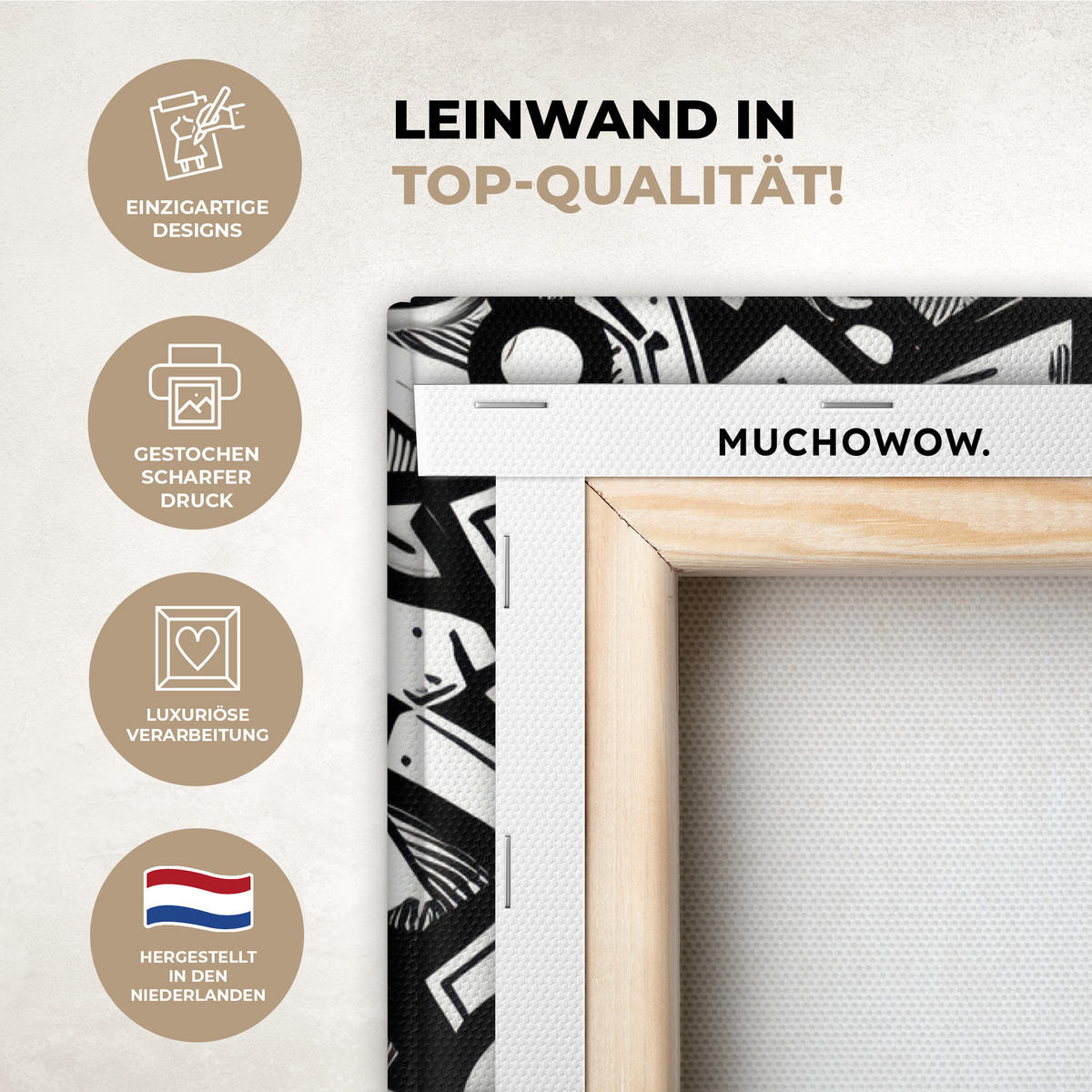 LEINWANDBILD Formen - Buchstaben - Graffiti - Schwarz Wanddeko Schlafzimmer 60x90 cm - Schwarz, Textil (60/90cm) - MuchoWow