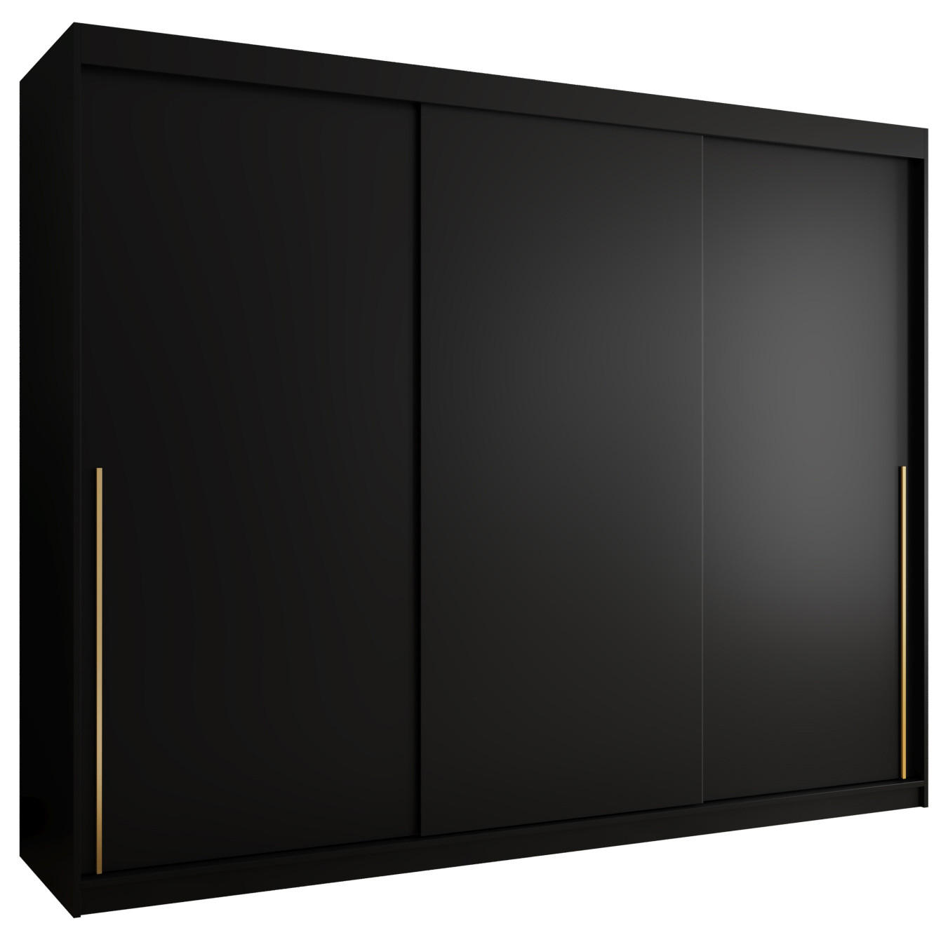 SCHIEBETÜRENSCHRANK 250 cm Breite, schwarz mit goldenem Griff - Goldfarben/Schwarz, Holzwerkstoff (250/200/62cm) - Home Collective