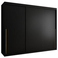 SCHIEBETÜRENSCHRANK 250 cm Breite, schwarz mit goldenem Griff - Goldfarben/Schwarz, Holzwerkstoff (250/200/62cm) - Home Collective