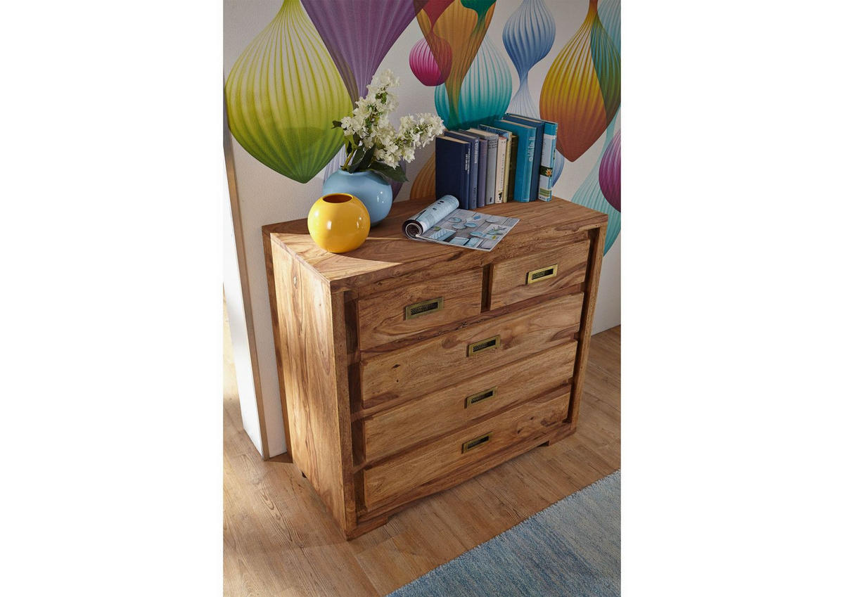 KOMMODE Sheesham 95x47x85 braun geölt NATURE BROWN #854 - Braun, Holz (95/85/47cm) - Massivmoebel24