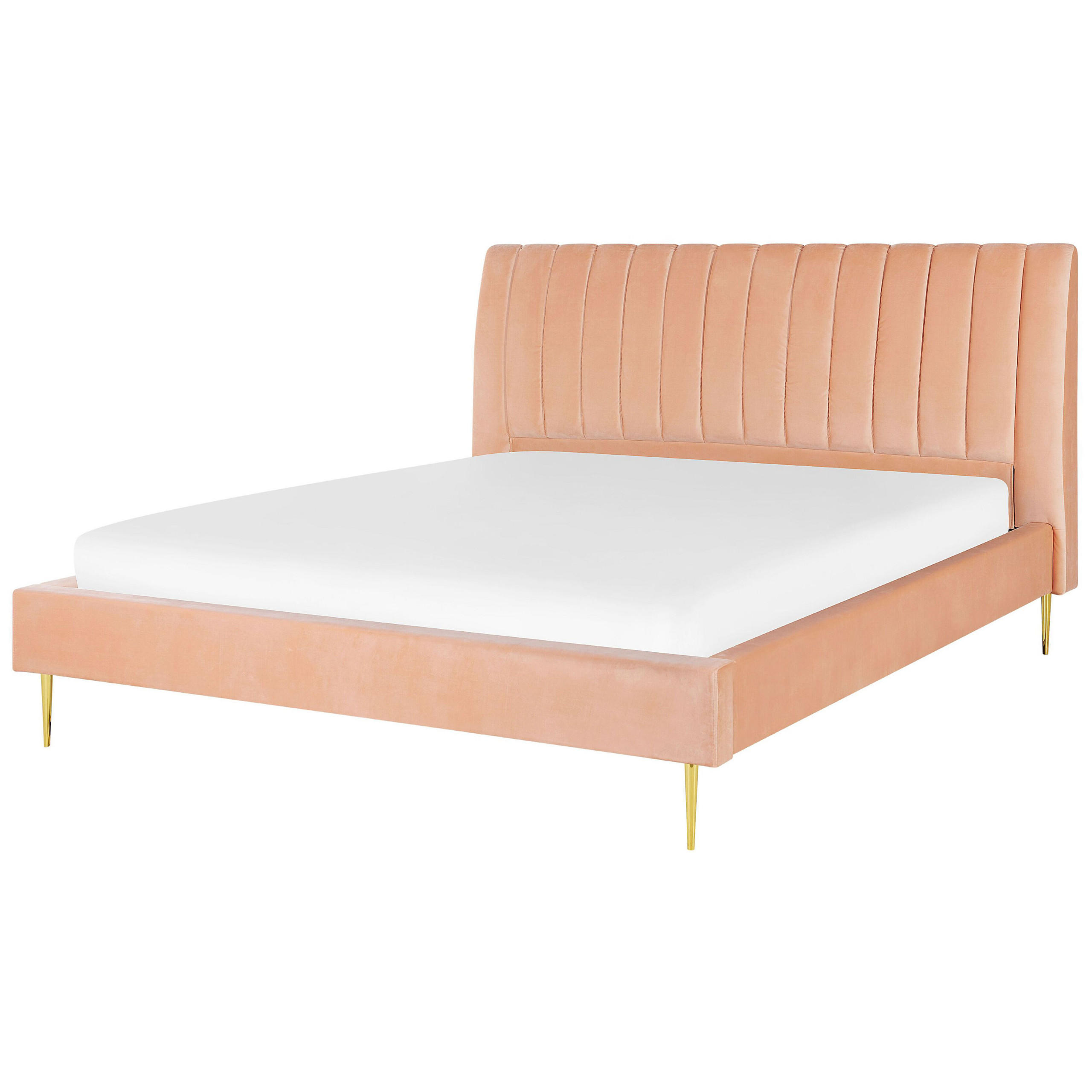 POLSTERBETT 180/200cm Pfirsichrosa Marville - Pink, Textil (180/200cm) - Beliani