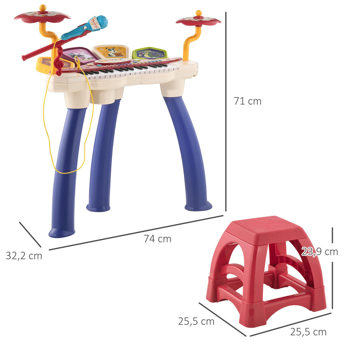 MUSIK-SET DE-18643 2-in-1 Piano & Schlagzeug mit Mikrofon - Multicolor, Kunststoff (32.2/71/74cm) - ComfortXL