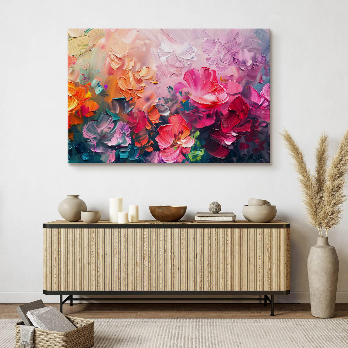 LEINWANDBILD Abstrakte Blumen Malarei 100x70 cm - Türkis/Blau, Textil (100/70cm) - Muralo