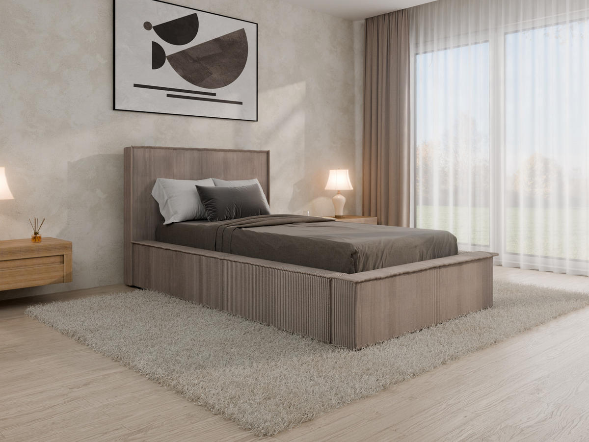 POLSTERBETT SANA 100x200cm Elegantes Polsterbett für modernen Wohnstil , 7-Zonen-Taschenfederkernmatratze mit kokos ARLAN (21 cm), cappuccino - Cappuccino, Holz (100/200cm) - Panda Möbel